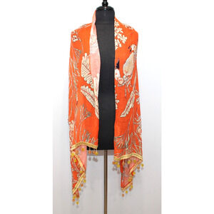 A4 Authentic SOFT SURROUNDINGS Poncho Coral Scarf Beaded Wrap Sleeveless Shawl